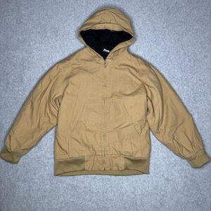 Old Navy Cargo Jacket Boys 12 Beige Cotton Quilted Canvas Hooded Bomber Farm